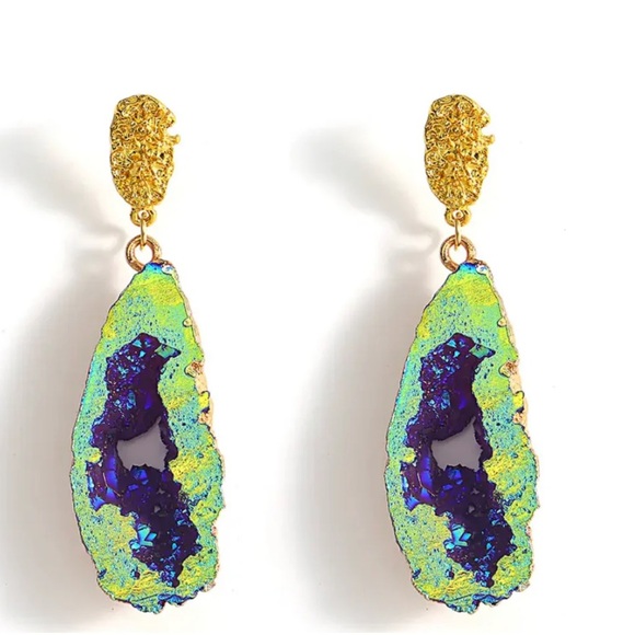 Van Gogh Style Abstract Painting Earrings- 2025 Trend (Simulated Natural Stone) - Picture 5 of 11